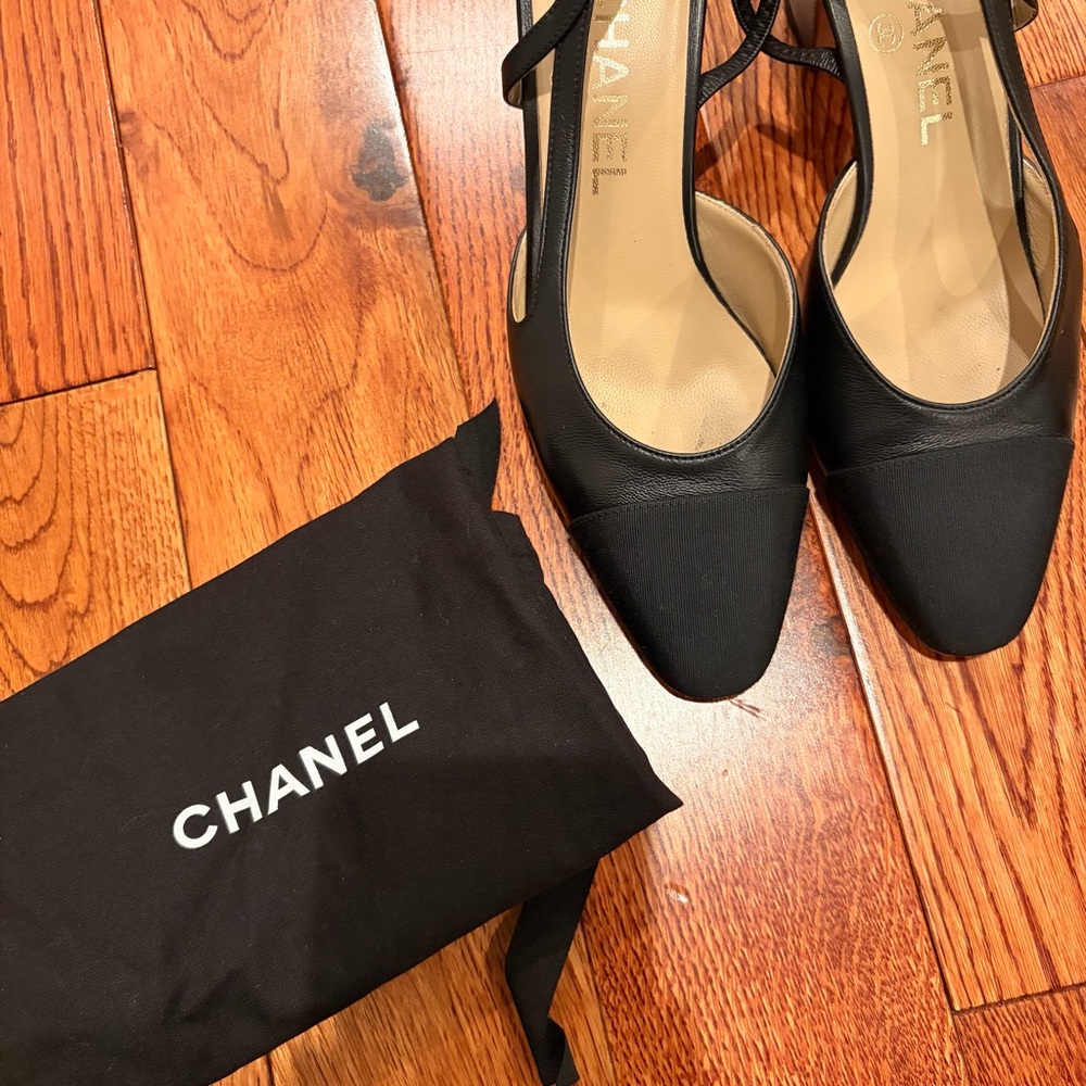 CHANEL Black Slingback Block Heel Pumps - Picture 12 of 12